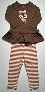 Planet Cotton Baby Girls 2 Pc Turkey Outfit Set 18M Thanksgiving Fall